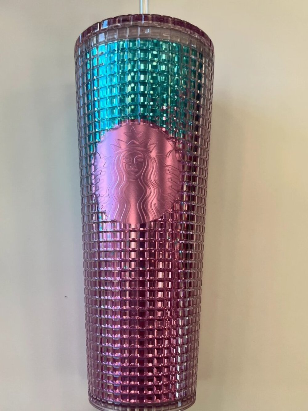 Starbucks Summer 2021 Disco Studded Tumbler Pink Blue Grid Kaleidoscope Tumbler